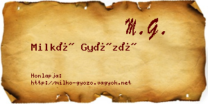 Milkó Győző névjegykártya